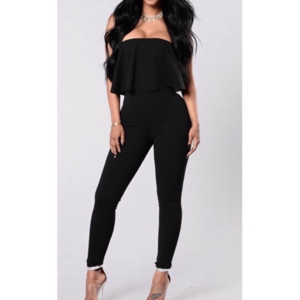 Sexy Black Ruffle Tube Jumpsuit - Form Fitting